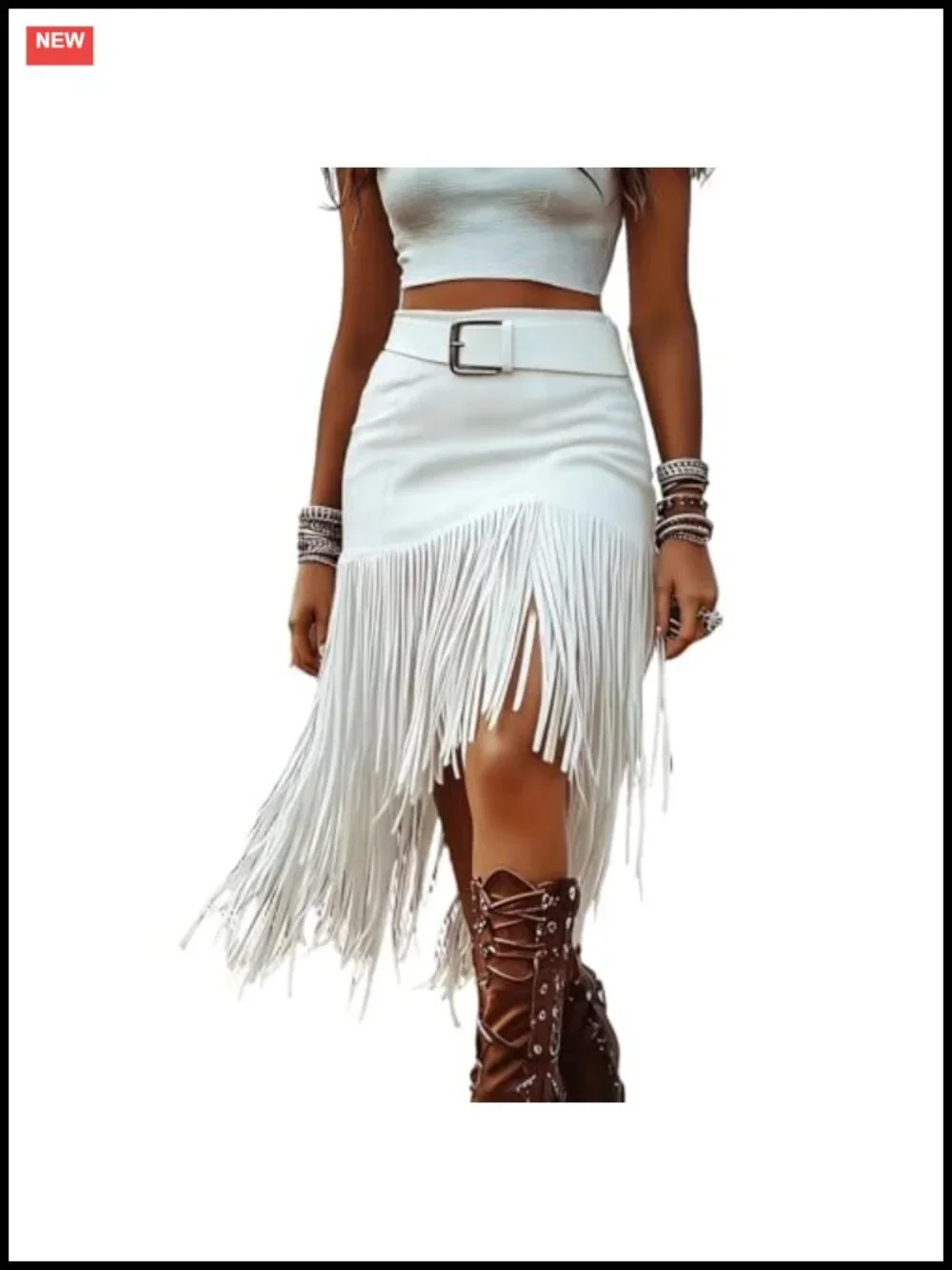 Women's Asymmetric Fringe Suede Midi Skirt, Boho Cowgirl High-Waisted Bodycon